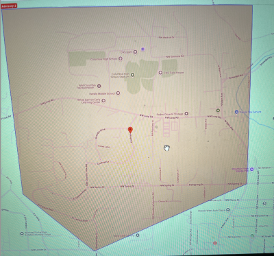 Map showing boundaries for boil water notice
